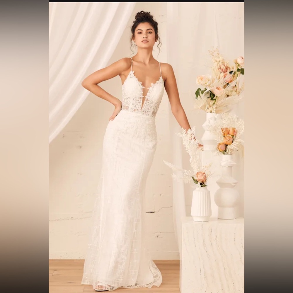 Lulus Wonderstruck White Glitter Lace-up Embroidered Lace Maxi Dress - Size 6